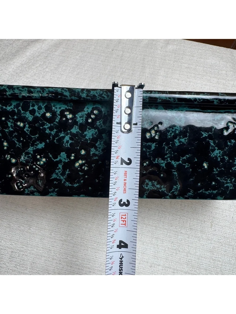 Vintage Bennington Potters #1874 Loaf Pan Black On Green Agate Stoneware Baker